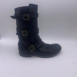 Fiorentini + Baker Women Boots Black Leather Moto Belted Buckle Pull On